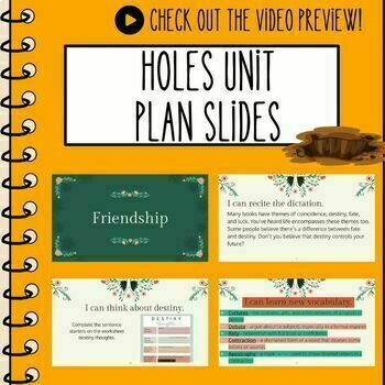 Preview of ESL Holes Unit Plan Slides focusing on friendship, luck, coincidence, & destiny