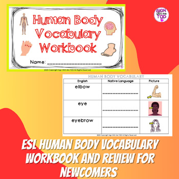 Preview of ESL Human Body Vocabulary Workbook for Newcomers