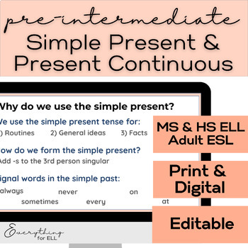 Preview of ESL-ELD Pre-Intermediate (A2) | Simple Present & Present Continuous