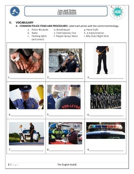 Preview of ESL Law and Order: Law Enforcement Lesson (Editable)