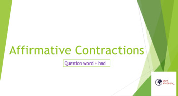 Preview of ESL-Learn English Affirmative Contractions (question word + had)