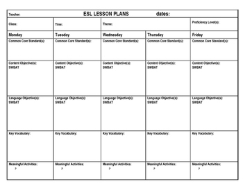 Preview of ESL Lesson Plan Template