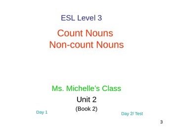 Preview of ESL Level 3 Unit 2b: Count nouns & Non-count nouns (foods)