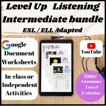 Preview of ELL Listening Comprehension Activities with ESL B1-B2 Vocabulary & Writing Tasks