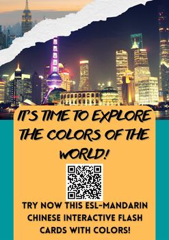 Preview of ESL-Mandarin Chinese Interactive Picture Flash Cards with Colors! + Qr Codes !