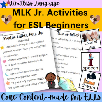 Preview of ESL Martin Luther King Jr. Reading and Activities for ESL beginners--MLK Day