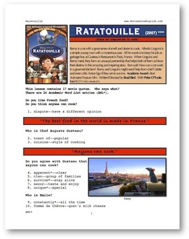 Preview of ESL Movie Lesson: Ratatouille