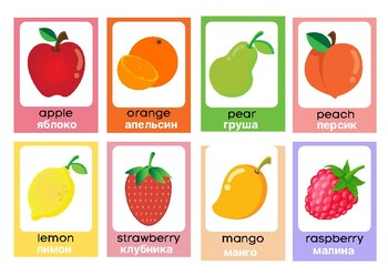 Preview of ESL Multilingual Flashcards Labels Fruit English Russian