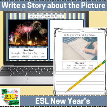 Preview of ESL New Year's Writing Activity | Write a Story about the Picture