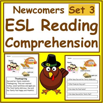 Preview of ESL Newcomer Activities: ESL Thanksgiving Reading Comprehension-#3-SPED friendly