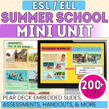 Preview of ESL Newcomer Activities: Summer School UNIT ONE--Digital and print NO PREP