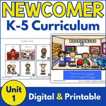 Preview of ESL Newcomers Curriculum ELL Vocabulary School Activities Digital Resources (U1)