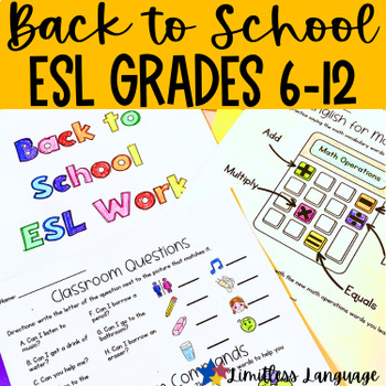 Preview of ESL Newcomer Back to School worksheet packet for middle and high school