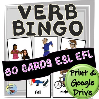 Preview of ESL Newcomer Games : Verb Vocabulary BINGO Print & Google Drive