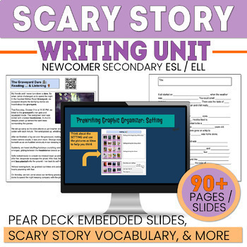 Preview of ESL Newcomer - Halloween Scary Story Writing Unit - NO PREP - ELL Secondary