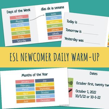 Preview of ESL Newcomer Lesson, Daily Slides, Days of the Week, Months, Numbers, ESL ELL