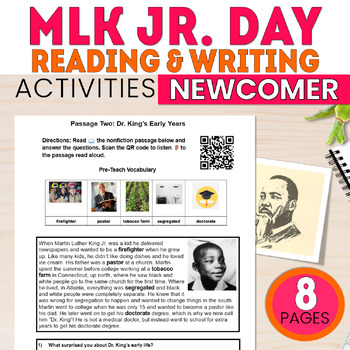 Preview of ESL Newcomer MLK Jr Day Reading Passages - Entering & Emerging Writing