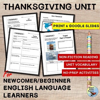 Preview of ESL Newcomer Thanksiving Reading Comprehension & Activities