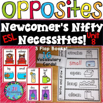 Preview of ESL Back to School Opposites Antonyms Activities Lesson Plans and Flap Books