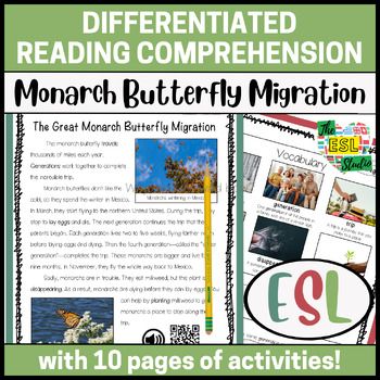 Preview of ESL Spring Reading Comprehension Passages | Monarch Butterfly Migration