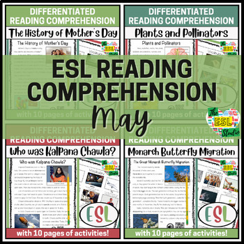 Preview of Differentiated ESL Reading Comprehension Passages & Activities | May
