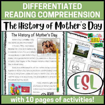 Preview of ESL Spring Reading Comprehension Passages | History of Mother's Day