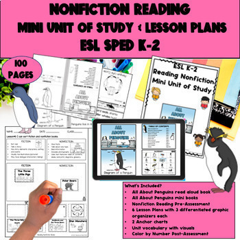 Preview of ESL Nonfiction Reading Unit Lesson Plans: Penguin Themed Activities Newcomers