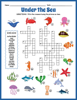 ESL OCEAN ANIMALS Crossword Puzzle Worksheet Activity 4 Versions