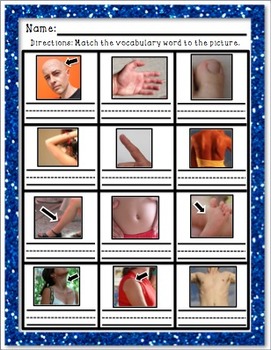 Preview of ESL Parts of the Body Singular Plural Noun Vocabulary Cards Worksheets