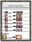 ESL Parts of the Body: The Face Grammar Worksheets Singula