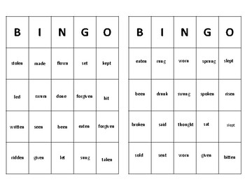 ESL Past Participle Bingo By Level Up English TpT