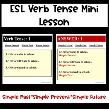 ESL Past Present Future Warm Ups and Quiz by Simply English and ESL