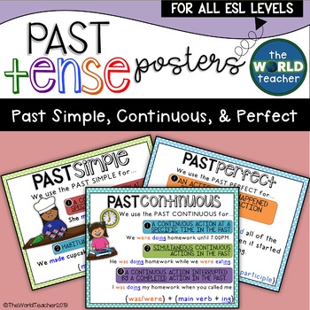 Preview of EDITABLE ESL Past Tense Posters - Past Simple, Continuous, and Perfect