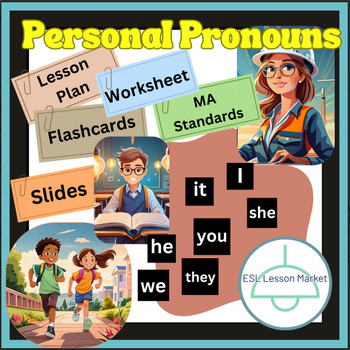 Preview of ESL Personal Pronouns Lesson Plan, Google Slides, Flashcards, Worksheet - ESL