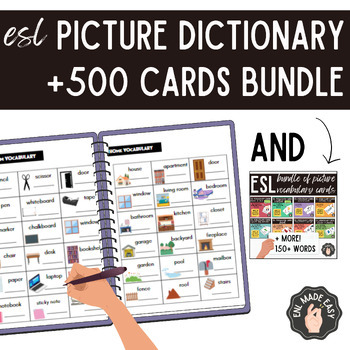 Preview of ESL Picture Dictionary + Vocabulary Flash Cards BUNDLE! Grades 6-12 ELL