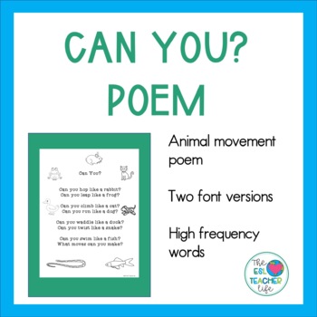 ESL Poem - Animal Moves by The ESL Teacher Life | TPT