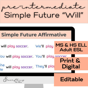 Preview of ESL-ELD Pre-Intermediate for Teens & Adults (A2) | Future Simple "Will"