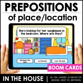 Preview of ESL Prepositions of Place BOOM CARDS™ – Digital Task Cards 