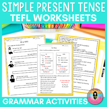 Preview of Simple Present Tense Worksheets Grammar Activities