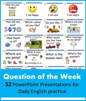 Preview of ESL Question of the Week Bundle (52 PPTs Beginner Level English)