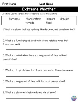 ESL Quick Checks Storms Floods And Droughts by ELL Connections | TPT