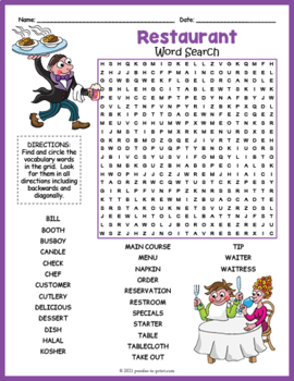 Esl Restaurant Vocabulary Word Search Puzzle Worksheet Activity - Gambaran