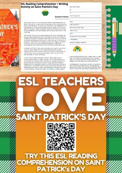 Preview of ESL Reading Comprehension + Essay on Saint Patrick's Day Worksheet