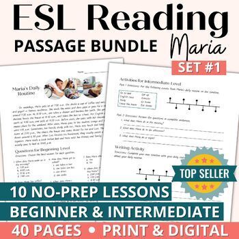 Preview of Adult ESL Short Story Reading Comprehension Passages Activities- Maria Bundle 1