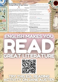 Preview of ESL Reading Comprehension + Writing Activity Worksheets on Jane Austen