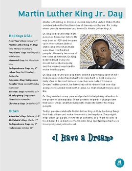 Preview of ESL Reading Comprehension & Writing Pack - Martin Luther King Jr Day (norwegian)