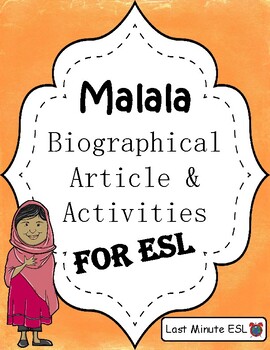 Preview of Malala Biographical Article and Activities for ESL (CCSS Aligned)