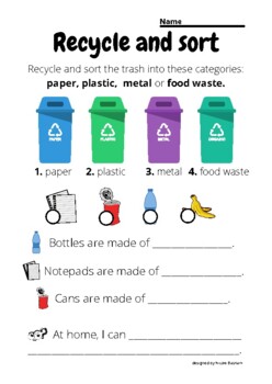 esl recycling kindergarten level 2 worksheet by nicole basham