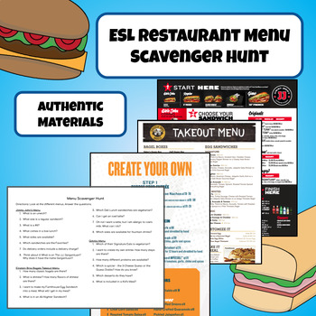 Preview of ESL Restaurant Menu Scavenger Hunt Activity