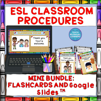 Preview of ESL SCHOOL PROCEDURES SLIDES AND FLASHCARDS MINI BUNDLE BACK TO SCHOOL